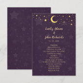 Himmlisches lila Hochzeitsprogramm Sterne und Mond (Vorne/Hinten)