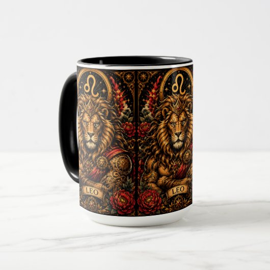 Himmlisches männliches Sternzeichen Löwe-Design Tasse (Vorderseite Links)