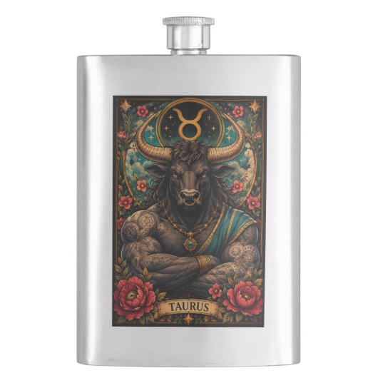 Himmlisches männliches Sternzeichen Stier Design Flachmann (Vorderseite)