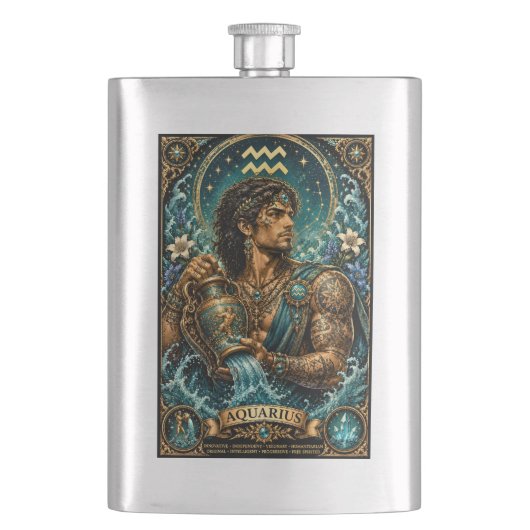 Himmlisches männliches Zodiak Wassermann-Design Flachmann (Vorderseite)