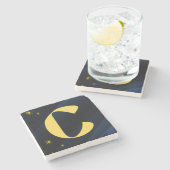 Himmlisches Midnight Gold Monogramm Steinuntersetzer (Seitenansicht)