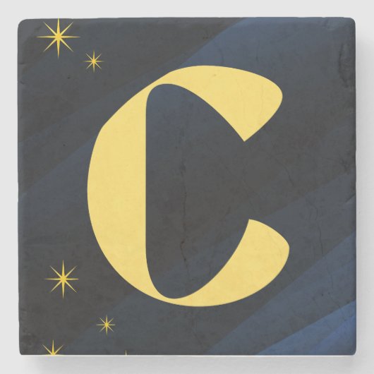 Himmlisches Midnight Gold Monogramm Steinuntersetzer (Vorderseite)