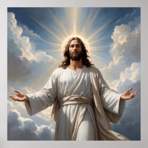 Himmlisches Portrait Jesu mit strahlender Strahlun Poster