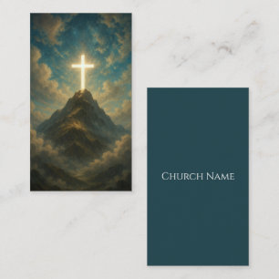 Himmlisches religiöses Kreuz auf einem Berggipfel Visitenkarte