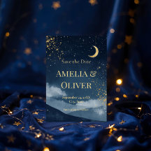 Himmlisches Save the Date | Marineblaue und golden