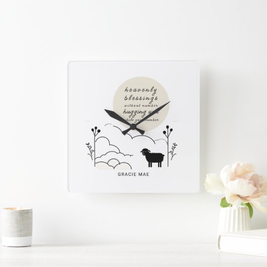 Himmlisches Segen-Gebet | Neutrale Farben | Schafe Quadratische Wanduhr (Zuhause)