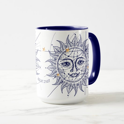 Himmlisches Sun-Marine-Blau u. Goldstern-Tasse Tasse (VorderseiteRechts)
