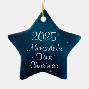 Himmlisches Tiefblau Weltraum Erstes Weihnachten Keramik Ornament