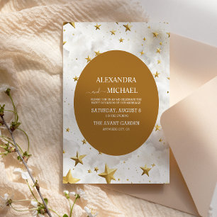 Himmlisches Weiß und Goldene Sterne Hochzeit Einladung