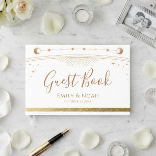 Himmlisches Weißgold Sonne Mond Sterne Hochzeit Gästebuch