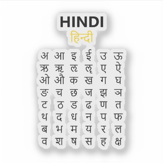 Hindi Alphabet अ–क्ष Devanagari Script Study Aufkleber (Vorderseite)