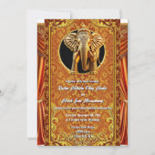 Hindi Hindu Orangengold Indianerelefant Luxus Einladung (Vorderseite)