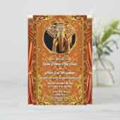 Hindi Hindu Orangengold Indianerelefant Luxus Einladung (Stehend Vorderseite)