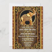 Hindi Hindu schwarz goldfarbener Indianerelefant e Einladung (Vorderseite)