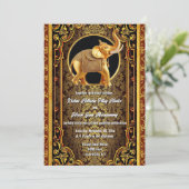 Hindi Hindu schwarz goldfarbener Indianerelefant e Einladung (Stehend Vorderseite)