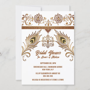 Hindi Mehndi Indian Lotus peacock Federn Bridal Einladung