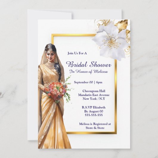 Hindi Mehndi indische Braut grünes Gold, weißes Br Einladung (Vorderseite)