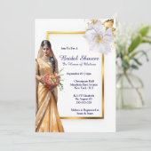 Hindi Mehndi indische Braut grünes Gold, weißes Br Einladung (Stehend Vorderseite)