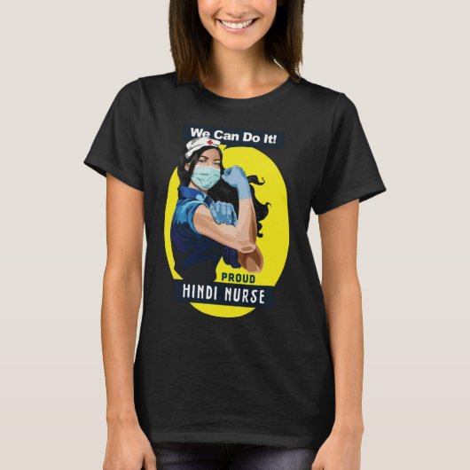 Hindi Proud Frontline Worker Rosie Riveter Nurse D T-Shirt (Vorderseite)