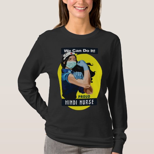 Hindi Proud Frontline Worker Rosie Riveter Nurse D T-Shirt (Vorderseite)
