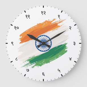 Hindi-Sanskrit-Ziffern mit indischer Trikolore-Fla Große Wanduhr