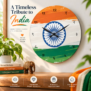 Hindi Sanskrit Ziffern mit indischer Trikolore-Fla Große Wanduhr