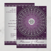 Hindische Ganesh lila silberne Rolle-Hochzeit Einladung (Vorne/Hinten)