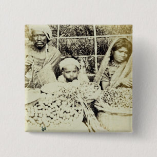 Hindische Gemüse-und Frucht-Verkäufer in Madras, Button