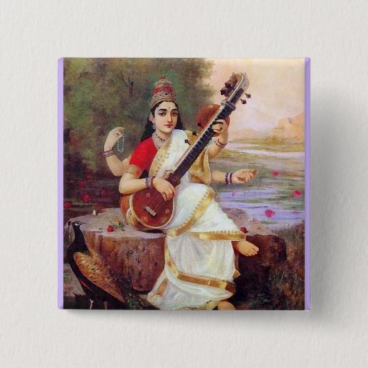 Hindische Göttin Saraswati Button (Vorderseite)