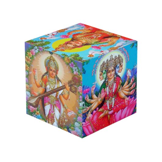 Hindische Göttinnen Lakshmi Durga Saraswati Würfel (Rückseite Schrägansicht)