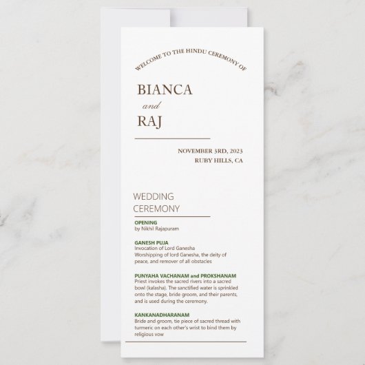 HINDU CEREMONY WEDING PROGRAMM (Vorderseite)