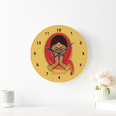 Hindu Frau mit Kopf Scarf Gruß in Namaste Große Wanduhr (Zuhause)