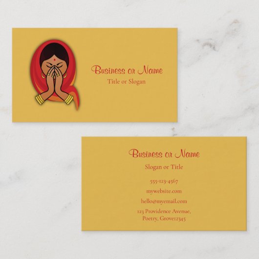 Hindu Frau mit Kopf Scarf Gruß in Namaste Visitenkarte (Vorne/Hinten)