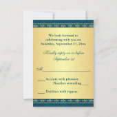 Hindu Ganesh Aquamarin Gold Scrolls Wedding RSVP C (Rückseite)