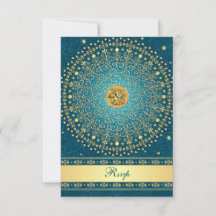 Hindu Ganesh Aquamarin Gold Scrolls Wedding RSVP C