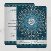 Hindu Ganesh Aquamarin, Silver Scrolls Wedding Inv Einladung (Vorne/Hinten)