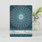 Hindu Ganesh Aquamarin, Silver Scrolls Wedding Inv Einladung (Stehend Vorderseite)
