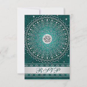 Hindu Ganesh Aquamarin, Silver Scrolls Wedding RSV Einladung