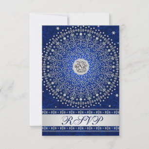 Hindu Ganesh Blaue Silberne Schriftrollen Hochzeit RSVP Karte