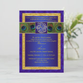 Hindu Ganesh Blue, Gold Peacock Wedite Einladung (Stehend Vorderseite)