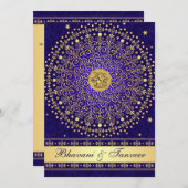 Hindu Ganesh Blue Gold Scrolls Wedding Einladung 2 (Vorne/Hinten)
