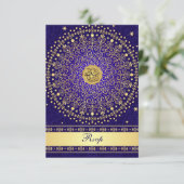 Hindu Ganesh Blue Gold Scrolls Wedding RSVP Card (Stehend Vorderseite)