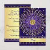 Hindu Ganesh Blue Gold Scrolls Wedding RSVP Card Karte (Vorne/Hinten)