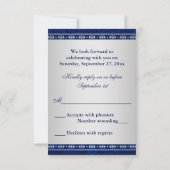 Hindu Ganesh Blue Silver Scrolls Wedding RSVP Card (Rückseite)