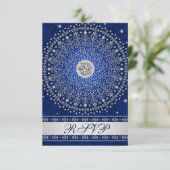 Hindu Ganesh Blue Silver Scrolls Wedding RSVP Card Karte (Stehend Vorderseite)
