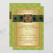 Hindu Ganesh Green, Gold Peacock Wedding Einladung (Vorne/Hinten)