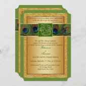 Hindu Ganesh Green, Gold Peacock Wedite Einladung (Vorne/Hinten)