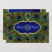 Hindu Ganesh Peacock Feathers Wedding Invite Blue Einladung (Vorne/Hinten)