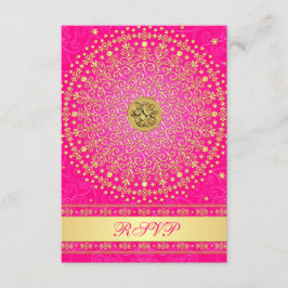 Hindu Ganesh Pink, Gold Scrolls Wedding RSVP Card