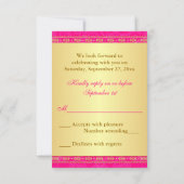 Hindu Ganesh Pink, Gold Scrolls Wedding RSVP Card Karte (Rückseite)